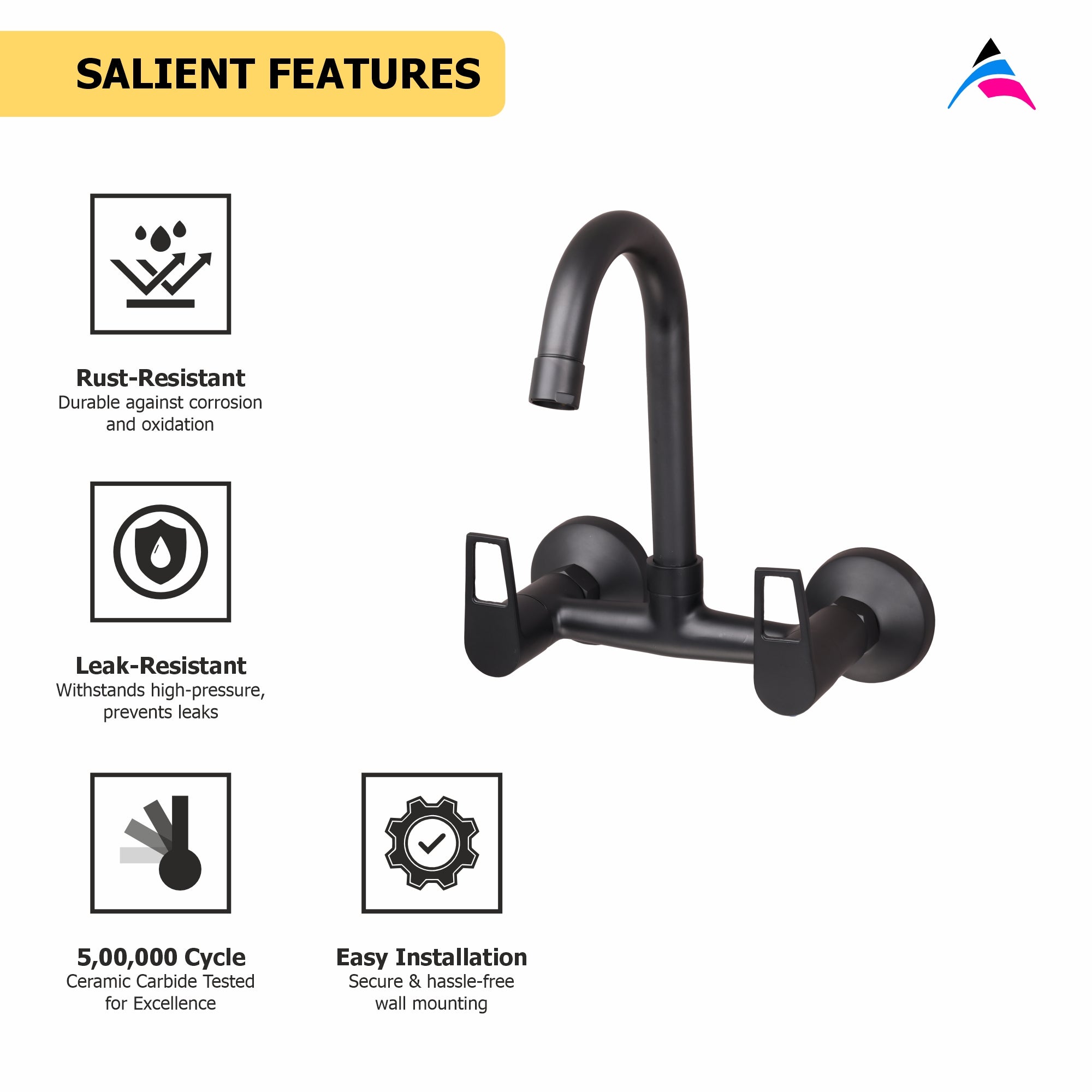 Asiatique Sink Mixer With Swivel ‘J’ Spout Wall Mounted (BB-013 M), Bronze Brush Black Series Bathroom & Kitchen Faucets