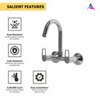 Asiatique Sink Mixer With Swivel ‘J’ Spout Wall Mounted (B-013), Bronze Series Premium Brass Faucet Collection, Chrome Basin Mixers, Pillar Cocks, Sink Mixers & Bathroom Taps