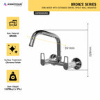 Asiatique Sink Mixer With Extended Swivel Spout Wall Mounted (B-013EX), Bronze Series Premium Brass Faucet Collection, Chrome Basin Mixers, Pillar Cocks, Sink Mixers & Bathroom Taps