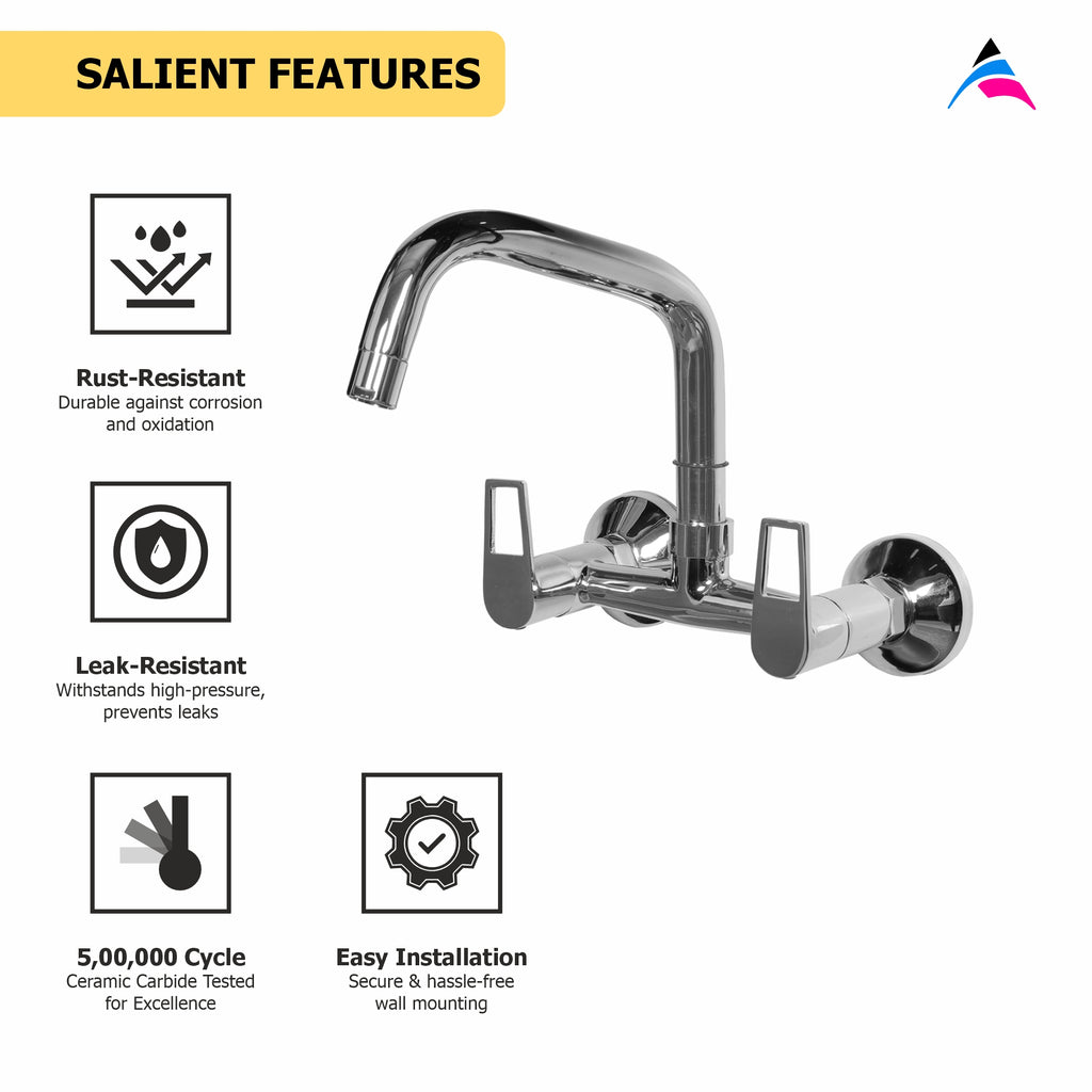Asiatique Sink Mixer With Extended Swivel Spout Wall Mounted (B-013EX), Bronze Series Premium Brass Faucet Collection, Chrome Basin Mixers, Pillar Cocks, Sink Mixers & Bathroom Taps