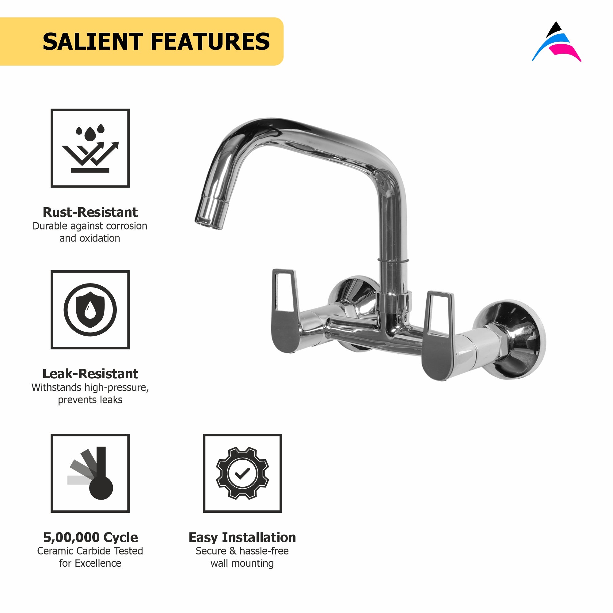 Asiatique Sink Mixer With Extended Swivel Spout Wall Mounted (B-013EX), Bronze Series Premium Brass Faucet Collection, Chrome Basin Mixers, Pillar Cocks, Sink Mixers & Bathroom Taps