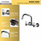 Asiatique Sink Mixer With Extended Swivel Spout Wall Mounted (B-013EX), Bronze Series Premium Brass Faucet Collection, Chrome Basin Mixers, Pillar Cocks, Sink Mixers & Bathroom Taps