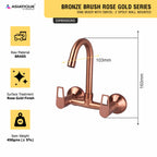 Asiatique Sink Mixer With Swivel ‘J’ Spout Wall Mounted (BRG-013 M), Button & Plate, Bronze Brush Rose Gold Series Bathroom & Kitchen Faucets