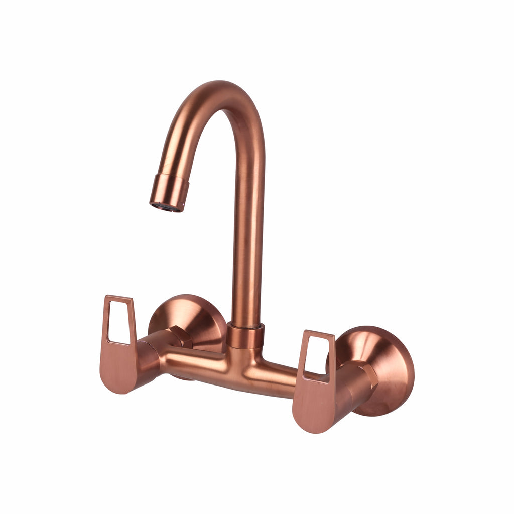 Asiatique Sink Mixer With Swivel ‘J’ Spout Wall Mounted (BRG-013 M), Button & Plate, Bronze Brush Rose Gold Series Bathroom & Kitchen Faucets