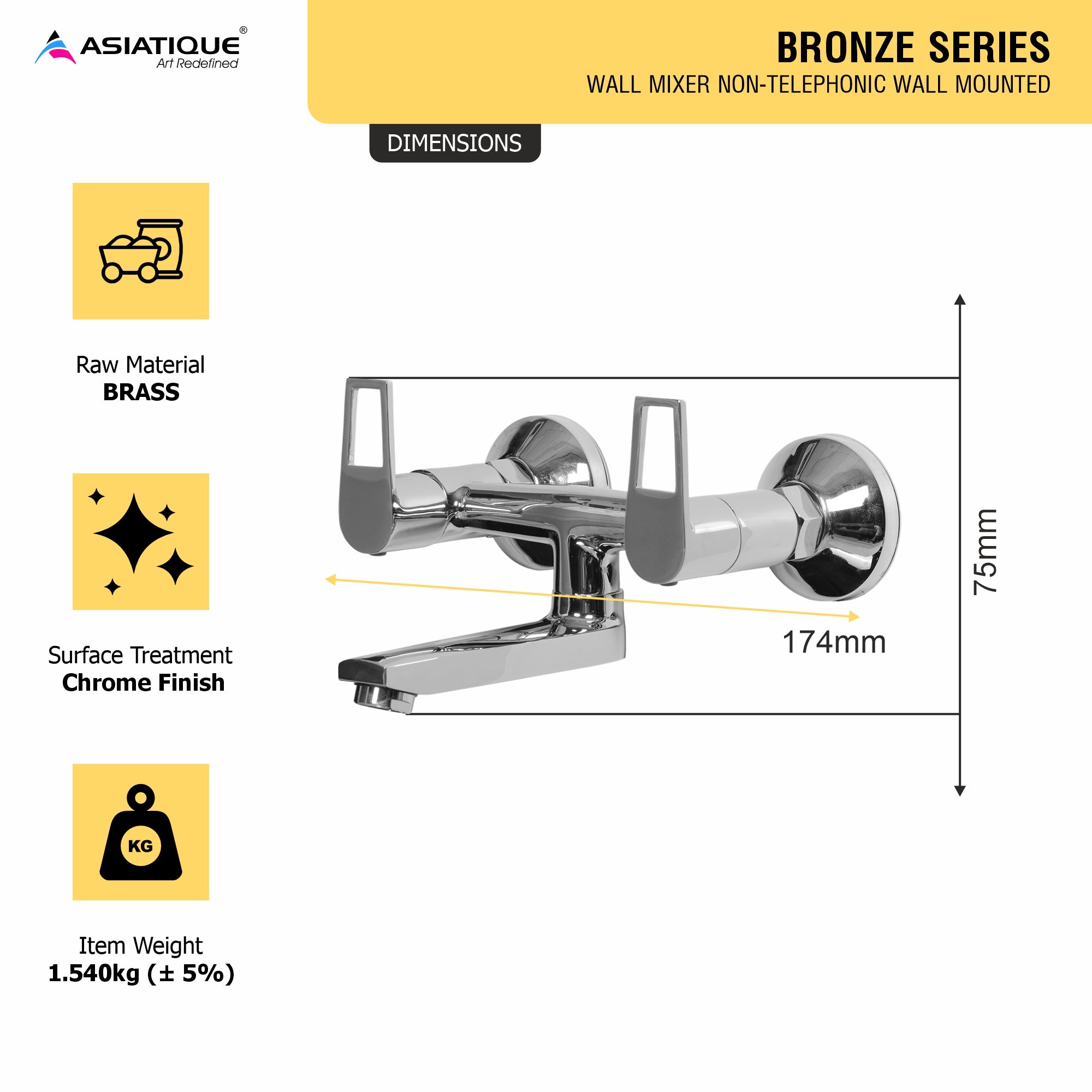 Asiatique Wall Mixer Non-Telephonic Wall Mounted (B-014), Bronze Series Premium Brass Faucet Collection, Chrome Basin Mixers, Pillar Cocks, Sink Mixers & Bathroom Taps