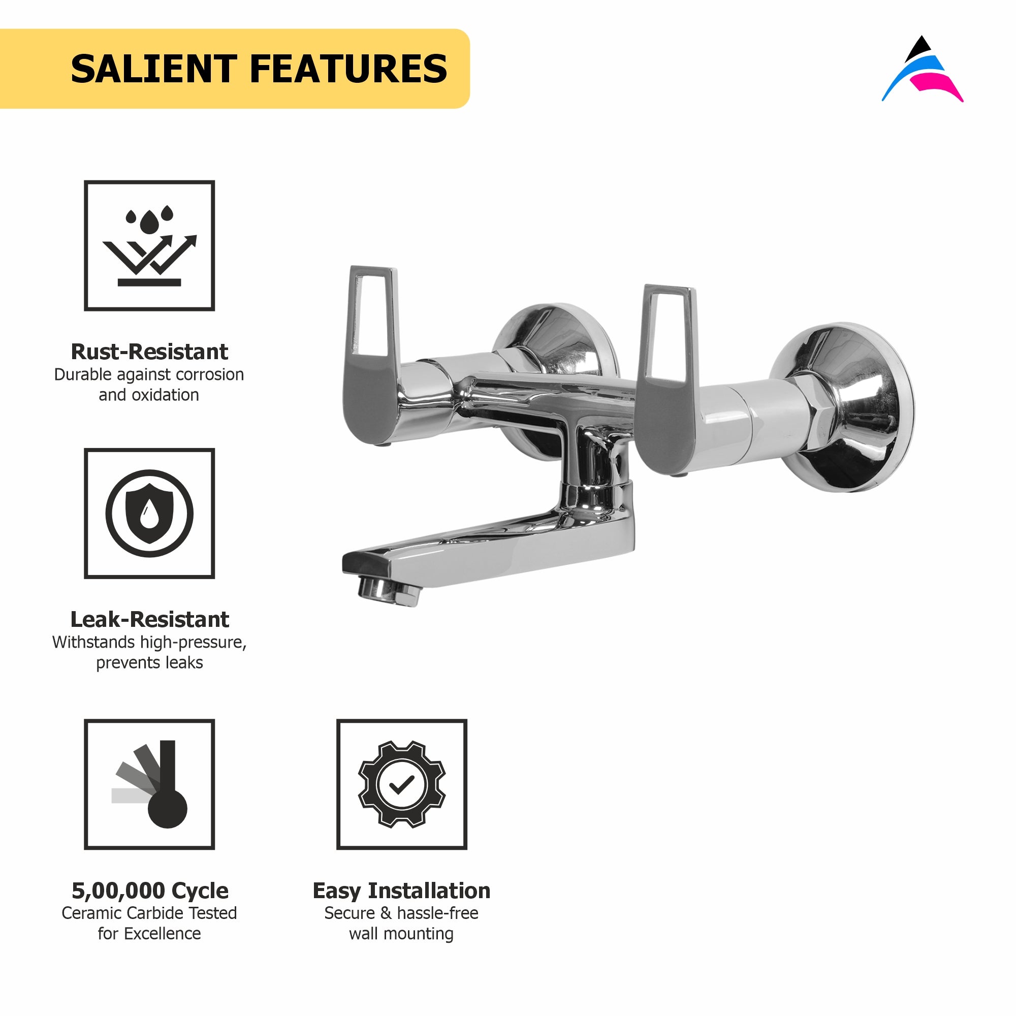 Asiatique Wall Mixer Non-Telephonic Wall Mounted (B-014), Bronze Series Premium Brass Faucet Collection, Chrome Basin Mixers, Pillar Cocks, Sink Mixers & Bathroom Taps