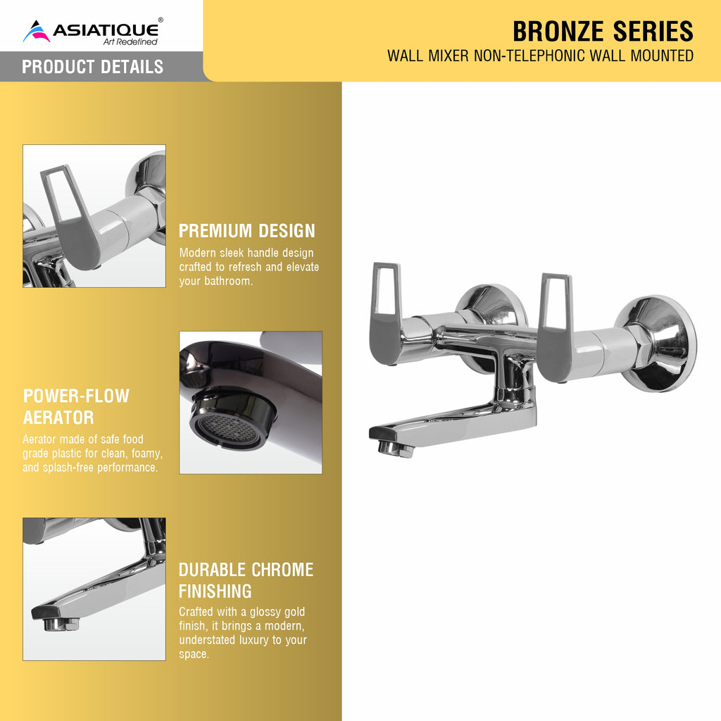 Asiatique Wall Mixer Non-Telephonic Wall Mounted (B-014), Bronze Series Premium Brass Faucet Collection, Chrome Basin Mixers, Pillar Cocks, Sink Mixers & Bathroom Taps