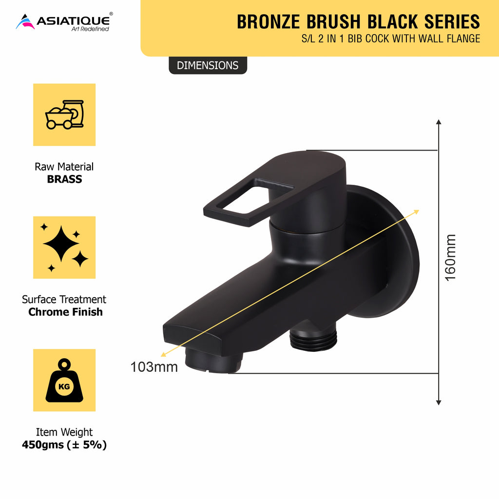 Asiatique S/L 2 in 1 Bib Cock With Wall Flange (BB-015 S/L M), Bronze Brush Black Series Bathroom & Kitchen Faucets