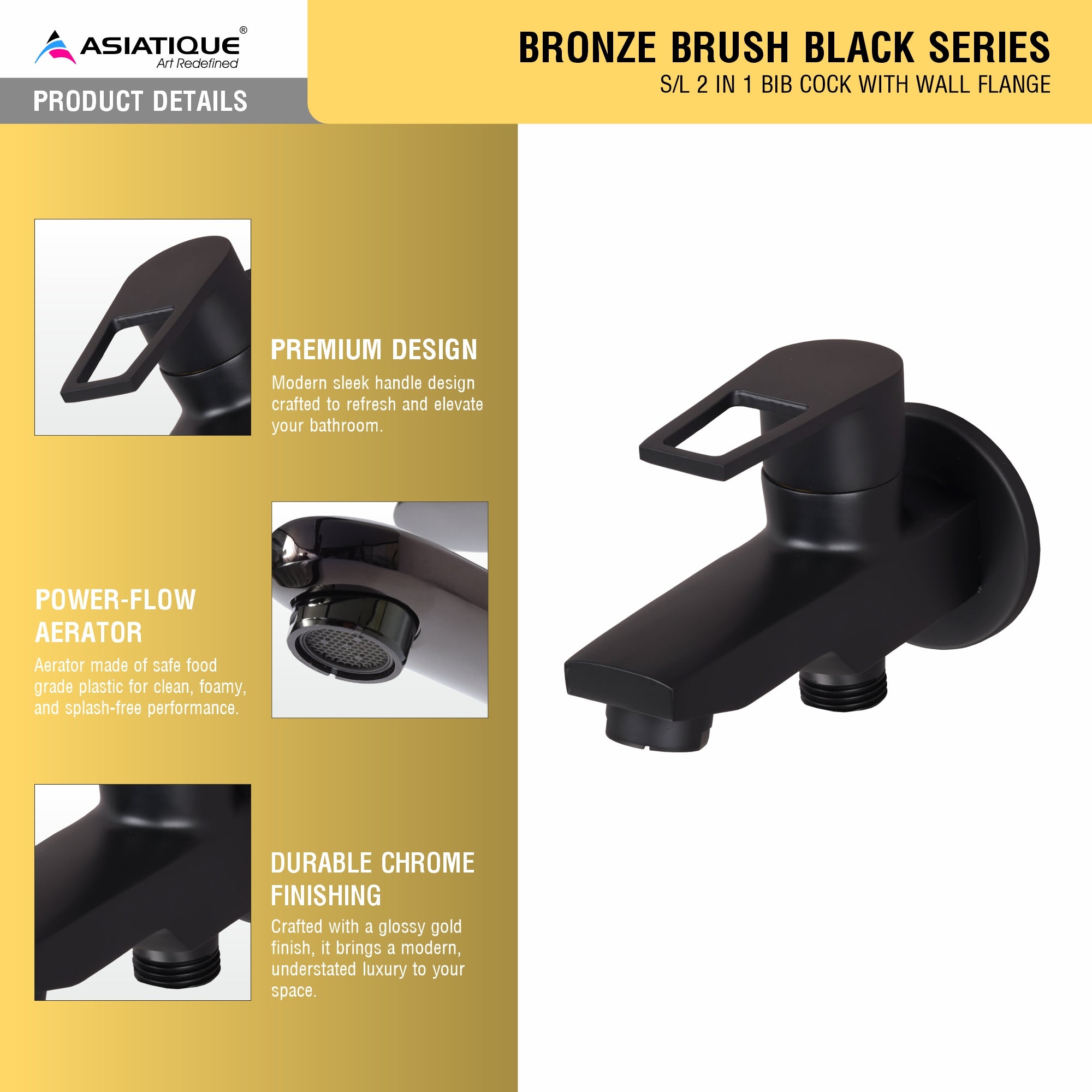 Asiatique S/L 2 in 1 Bib Cock With Wall Flange (BB-015 S/L M), Bronze Brush Black Series Bathroom & Kitchen Faucets