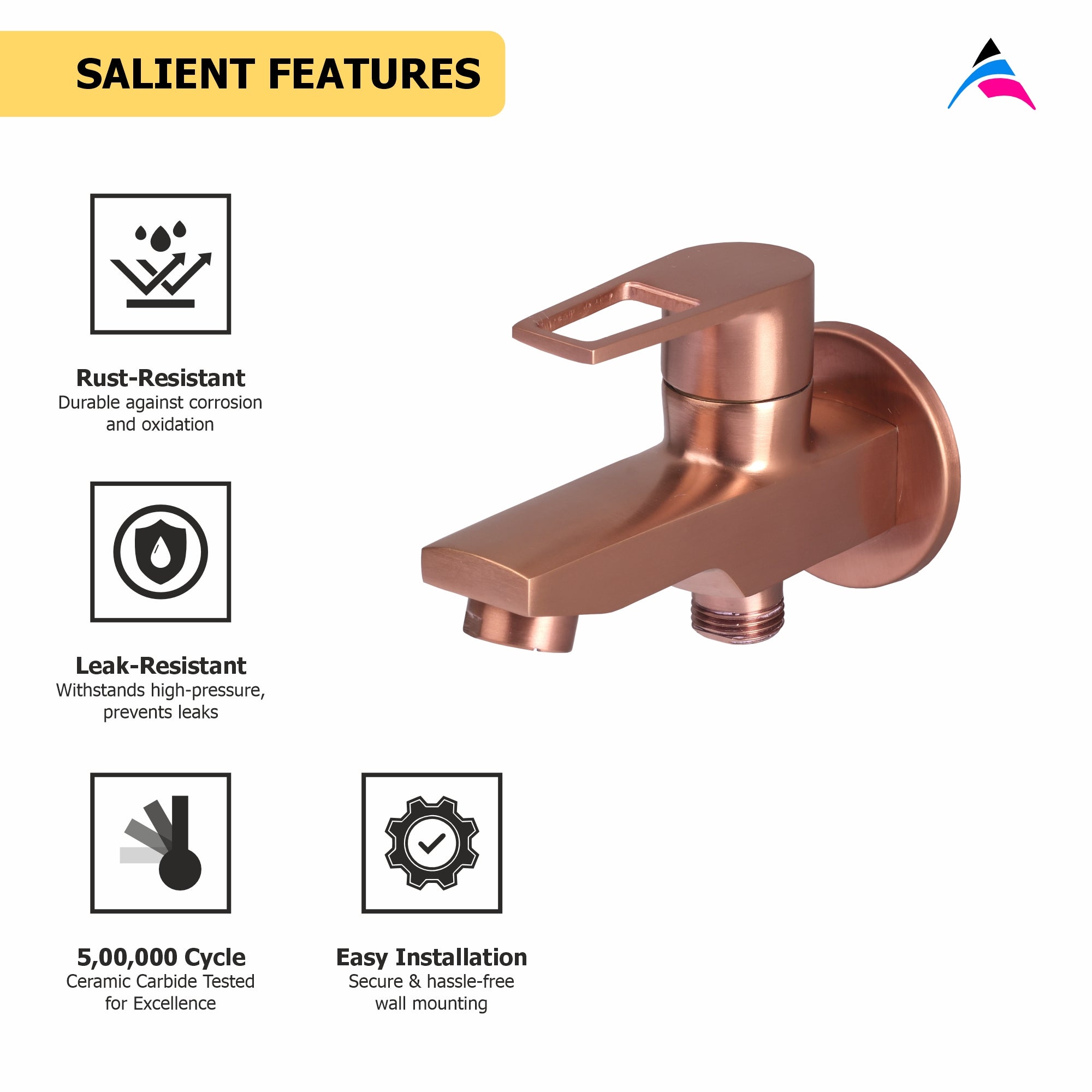 Asiatique S/L 2 in 1 Bib Cock With Wall Flange (BRG-015 S/L M), Button & Plate, Bronze Brush Rose Gold Series Bathroom & Kitchen Faucets