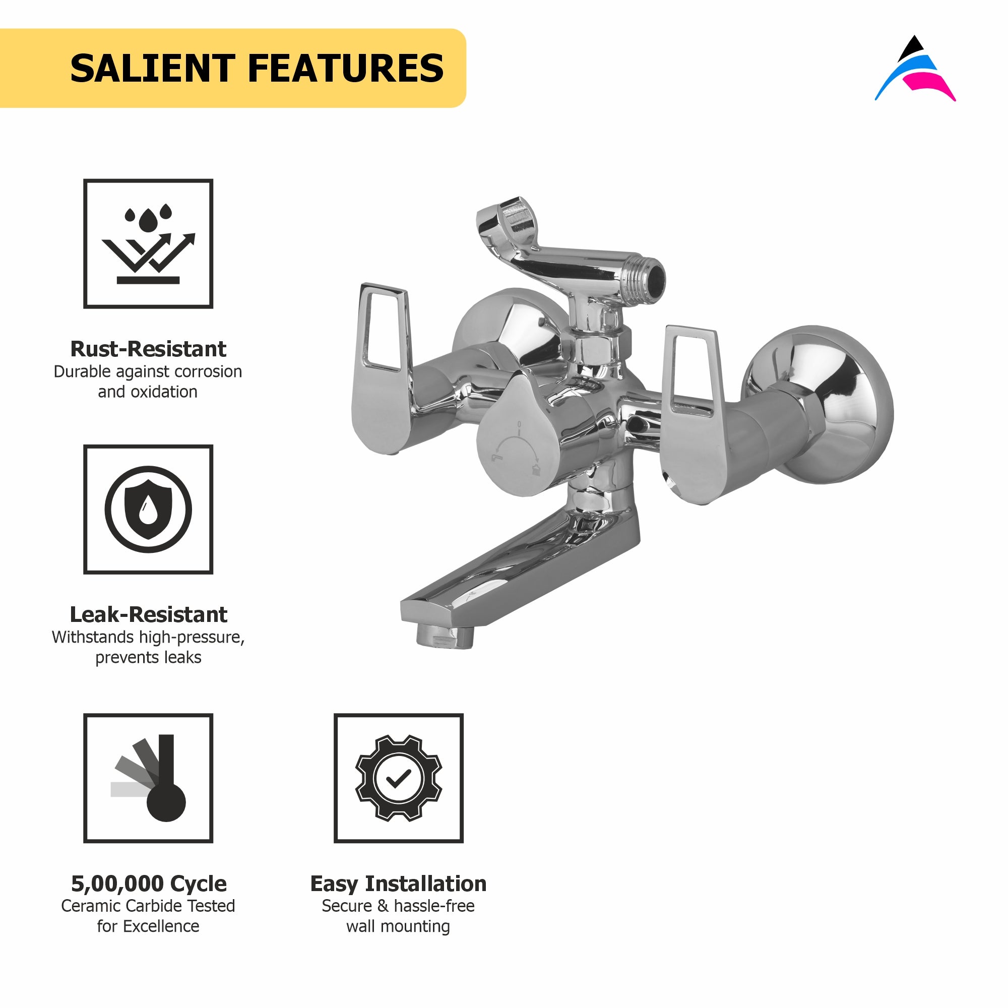 Asiatique Wall Mixer Telephonic With Crutch ARR. Of Tele. Shower (B-016), Bronze Series Premium Brass Faucet Collection, Chrome Basin Mixers, Pillar Cocks, Sink Mixers & Bathroom Taps