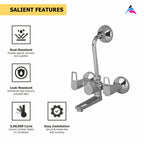 Asiatique Wall Mixer Telephonic With ‘L’ Bend for ARR. Of O/H Shower (B-017), Bronze Series Premium Brass Faucet Collection, Chrome Basin Mixers, Pillar Cocks, Sink Mixers & Bathroom Taps
