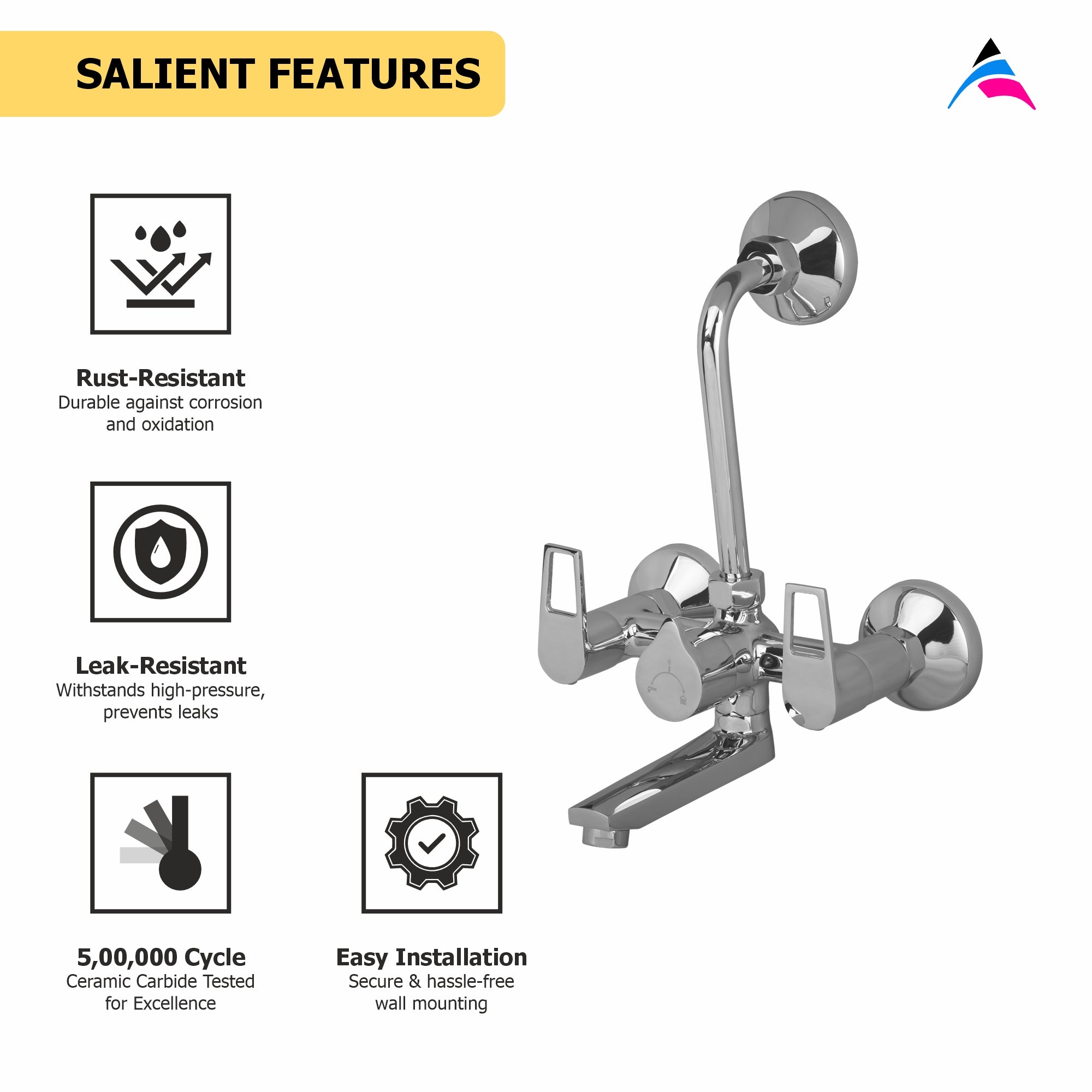 Asiatique Wall Mixer Telephonic With ‘L’ Bend for ARR. Of O/H Shower (B-017), Bronze Series Premium Brass Faucet Collection, Chrome Basin Mixers, Pillar Cocks, Sink Mixers & Bathroom Taps