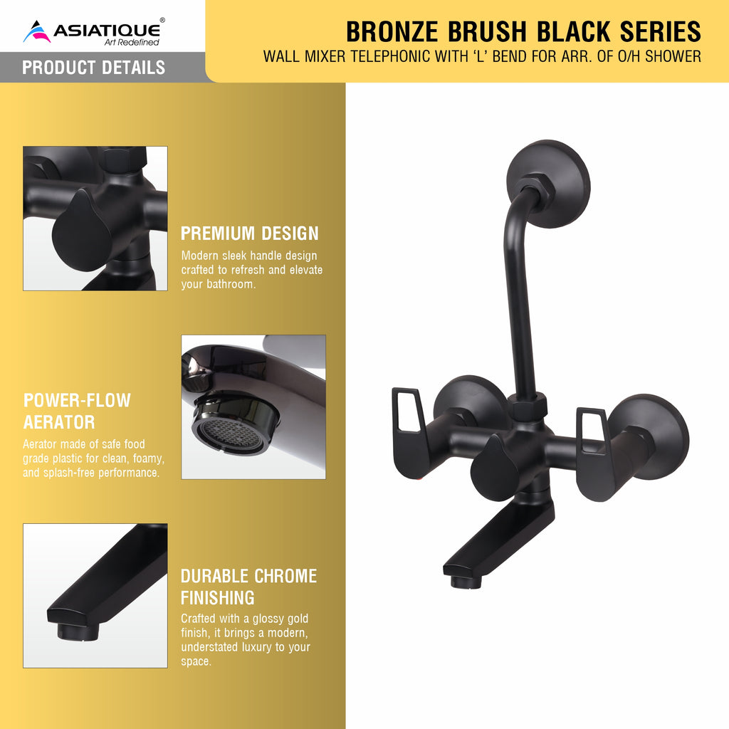 Asiatique Wall Mixer Telephonic With ‘L’ Bend for ARR. Of O/H Shower (BB-017 M), Bronze Brush Black Series Bathroom & Kitchen Faucets