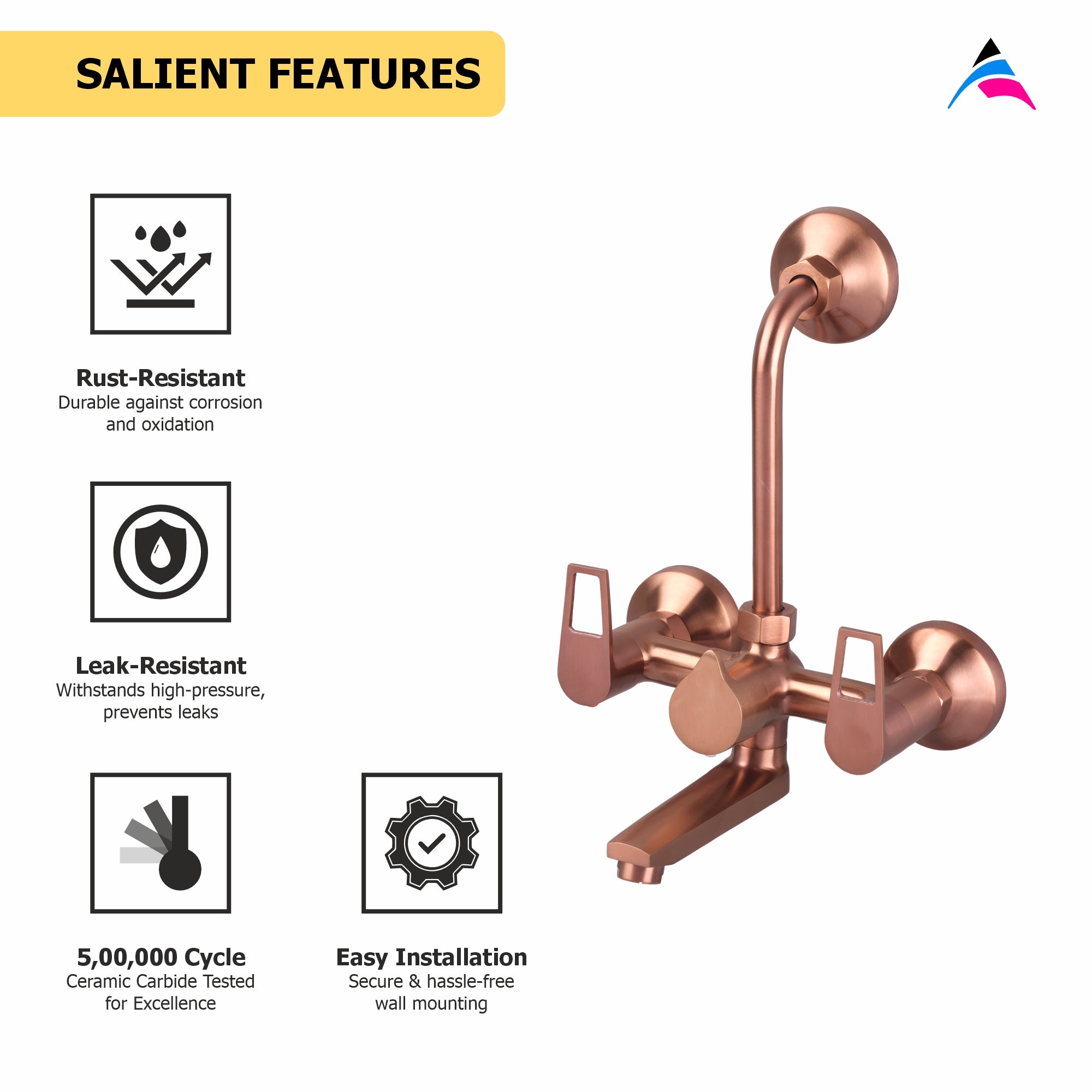 Asiatique Wall Mixer Telephonic With ‘L’ Bend for ARR. Of O/H Shower (BRG-017 M), Button & Plate, Bronze Brush Rose Gold Series Bathroom & Kitchen Faucets