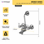 Asiatique 3 in 1 Wall Mixer With Pro. For Tele. Shower & O/H Shower (B-018), Bronze Series Premium Brass Faucet Collection, Chrome Basin Mixers, Pillar Cocks, Sink Mixers & Bathroom Taps