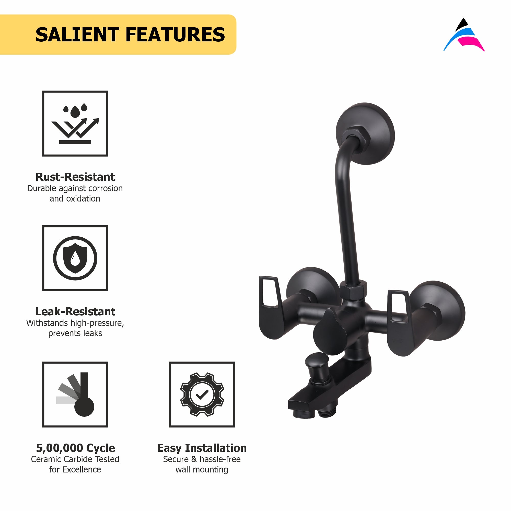 Asiatique 3 in 1 Wall Mixer With Pro. For Tele. Shower & O/H Shower (BB-018 M), Bronze Brush Black Series Bathroom & Kitchen Faucets