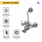 Asiatique 3 in 1 Wall Mixer With Pro. For Tele. Shower & O/H Shower (B-018), Bronze Series Premium Brass Faucet Collection, Chrome Basin Mixers, Pillar Cocks, Sink Mixers & Bathroom Taps