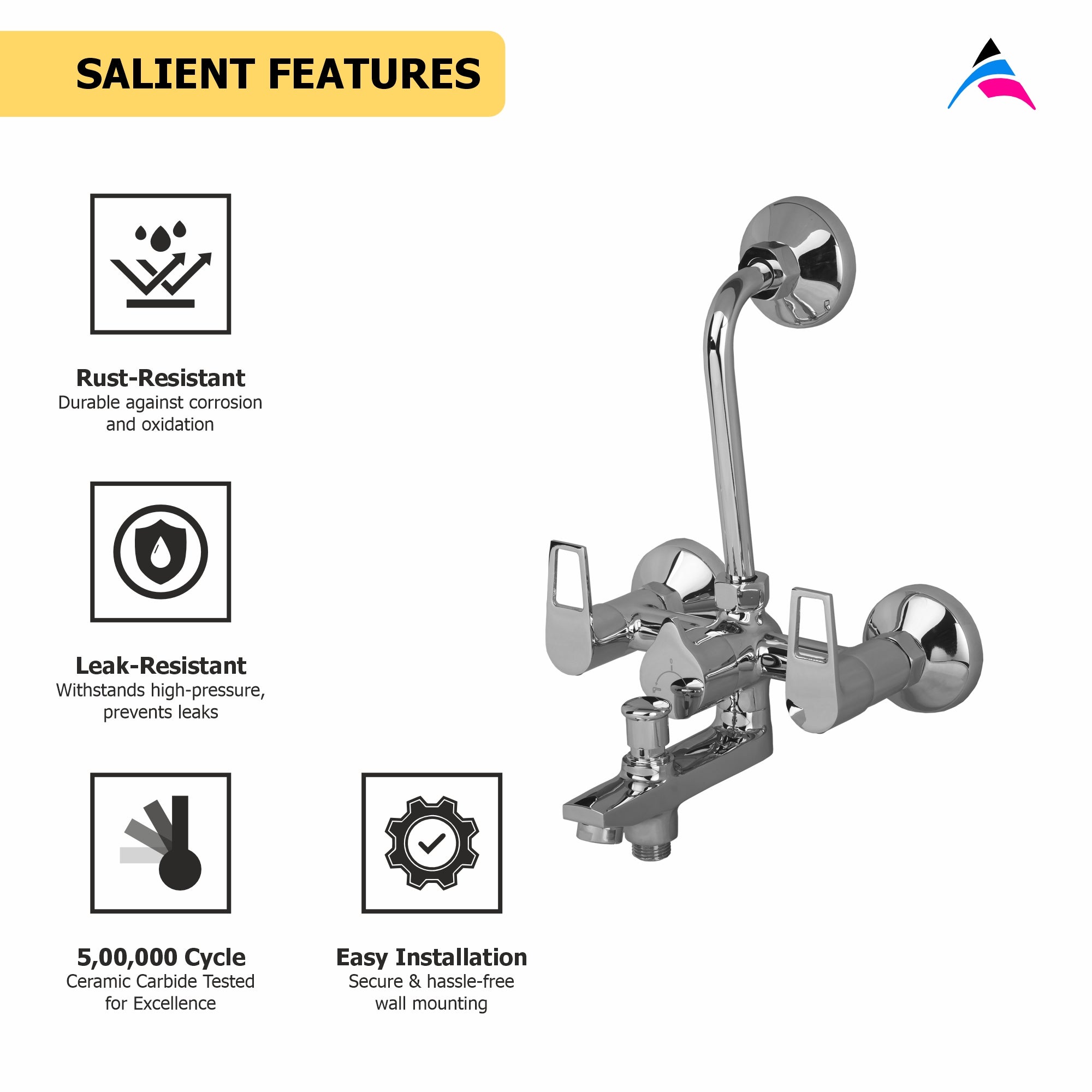 Asiatique 3 in 1 Wall Mixer With Pro. For Tele. Shower & O/H Shower (B-018), Bronze Series Premium Brass Faucet Collection, Chrome Basin Mixers, Pillar Cocks, Sink Mixers & Bathroom Taps
