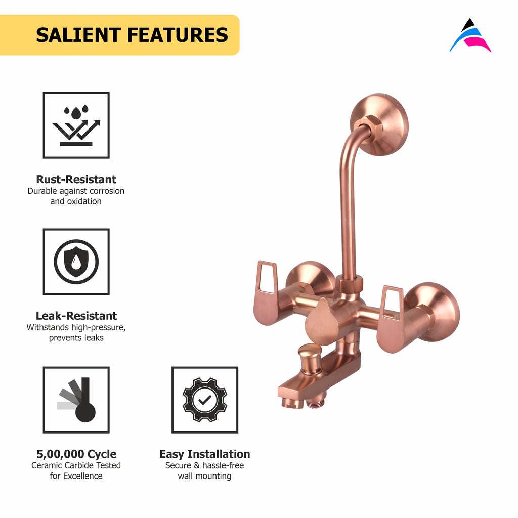 Asiatique 3 in 1 Wall Mixer With Pro. For Tele. Shower & O/H Shower (BRG-018 M), Button & Plate, Bronze Brush Rose Gold Series Bathroom & Kitchen Faucets