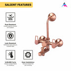 Asiatique 3 in 1 Wall Mixer With Pro. For Tele. Shower & O/H Shower (BRG-018 M), Button & Plate, Bronze Brush Rose Gold Series Bathroom & Kitchen Faucets