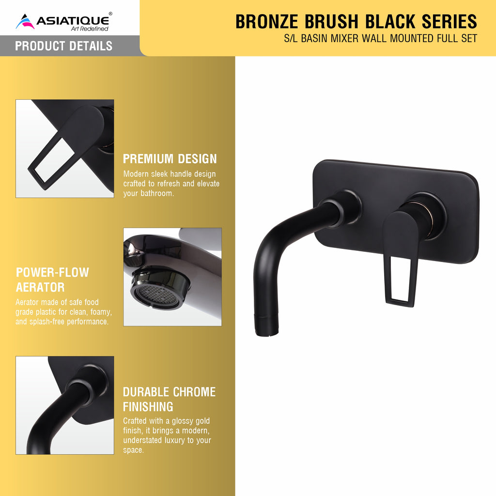 Asiatique S/L Basin Mixer Wall Mounted Full Set (BB-019 M), Bronze Brush Black Series Bathroom & Kitchen Faucets