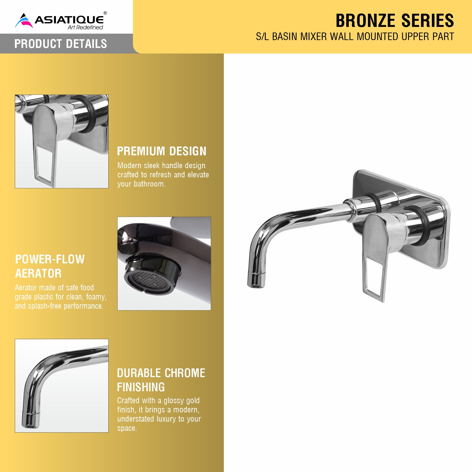 Asiatique S/L Basin Mixer Wall Mounted Upper Part (B-019U), Bronze Series Premium Brass Faucet Collection, Chrome Basin Mixers, Pillar Cocks, Sink Mixers & Bathroom Taps