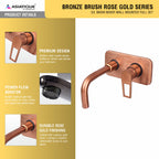 Asiatique S/L Basin Mixer Wall Mounted Full Set (BRG-019 M), Button & Plate, Bronze Brush Rose Gold Series Bathroom & Kitchen Faucets