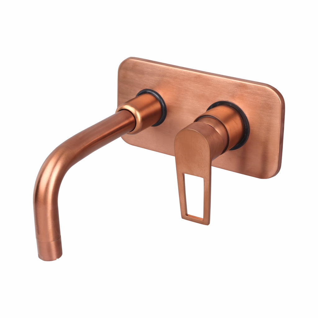 Asiatique S/L Basin Mixer Wall Mounted Full Set (BRG-019 M), Button & Plate, Bronze Brush Rose Gold Series Bathroom & Kitchen Faucets