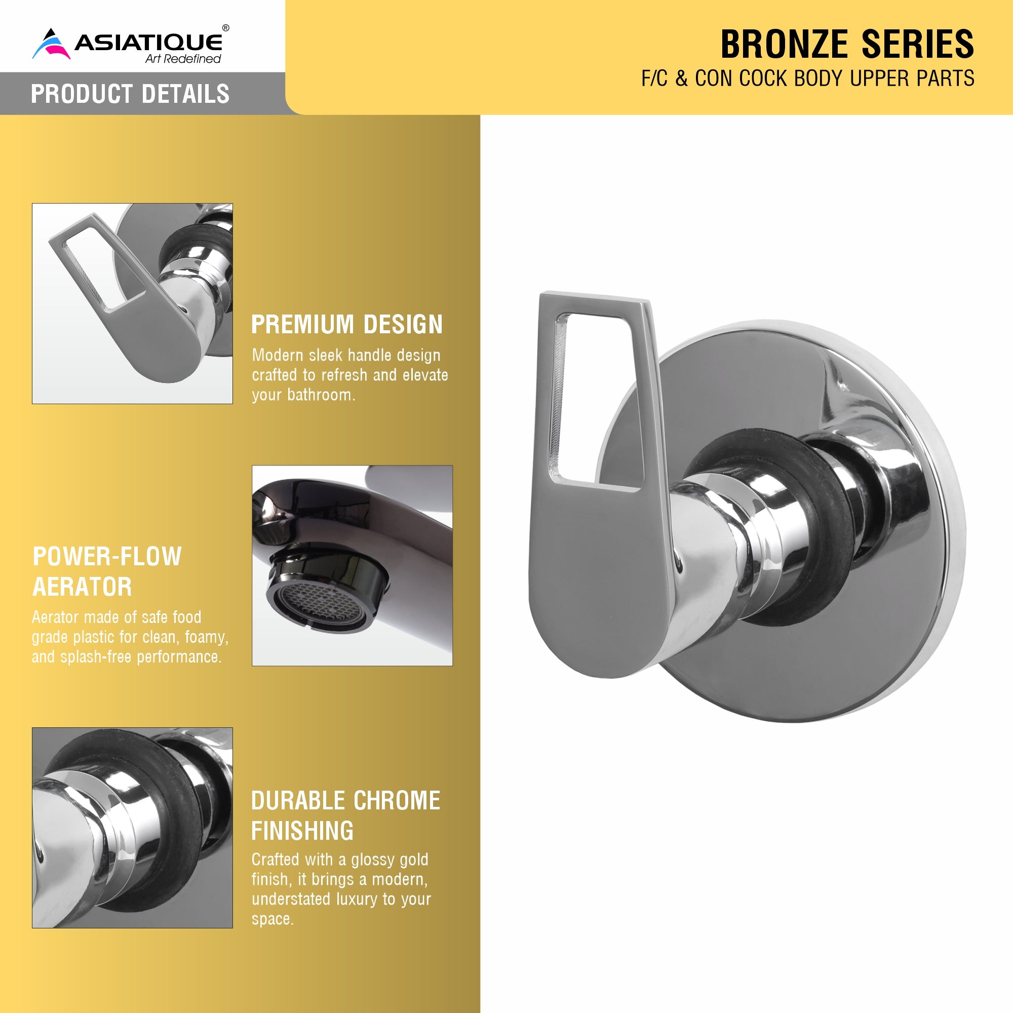 Asiatique F/C & Con Cock Body Upper Parts (B-021U), Bronze Series Premium Brass Faucet Collection, Chrome Basin Mixers, Pillar Cocks, Sink Mixers & Bathroom Taps