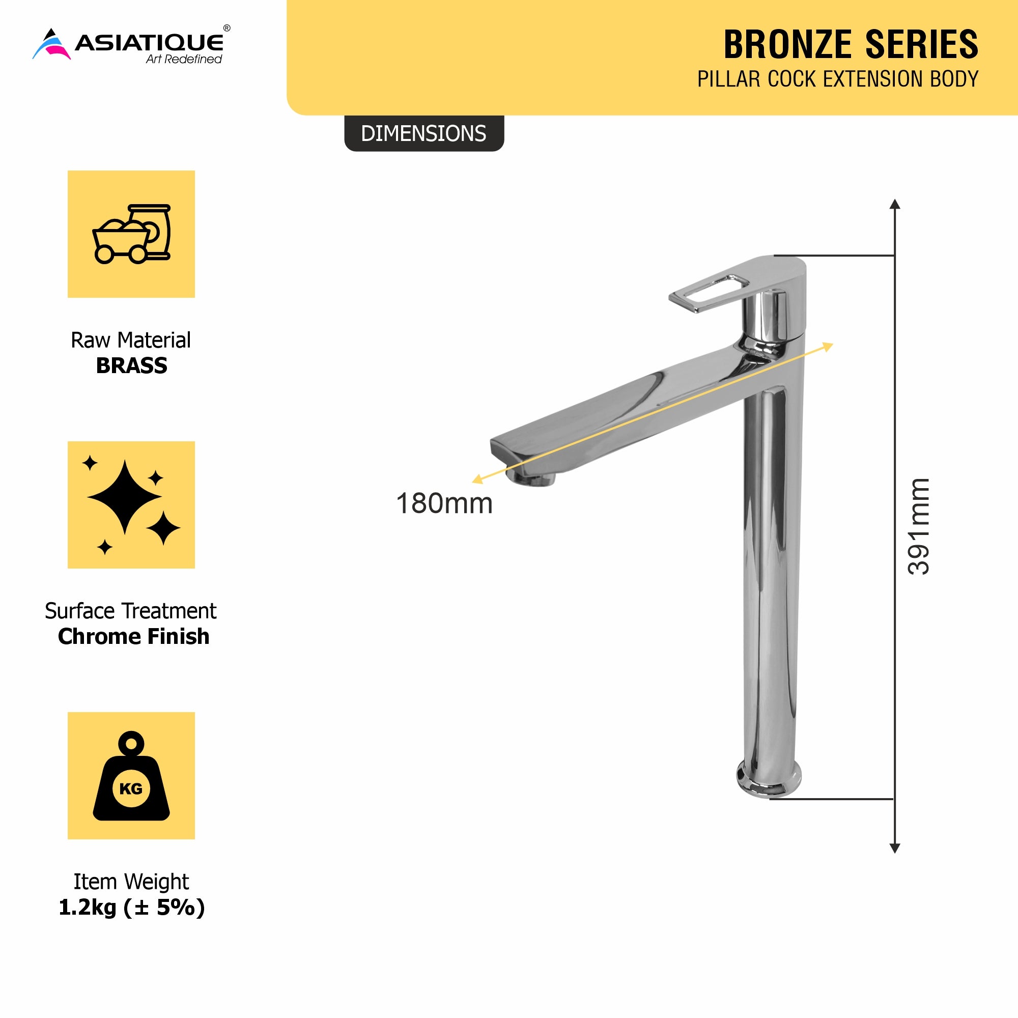 Asiatique Pillar Cock Extension Body (B-023), Bronze Series Premium Brass Faucet Collection, Chrome Basin Mixers, Pillar Cocks, Sink Mixers & Bathroom Tap