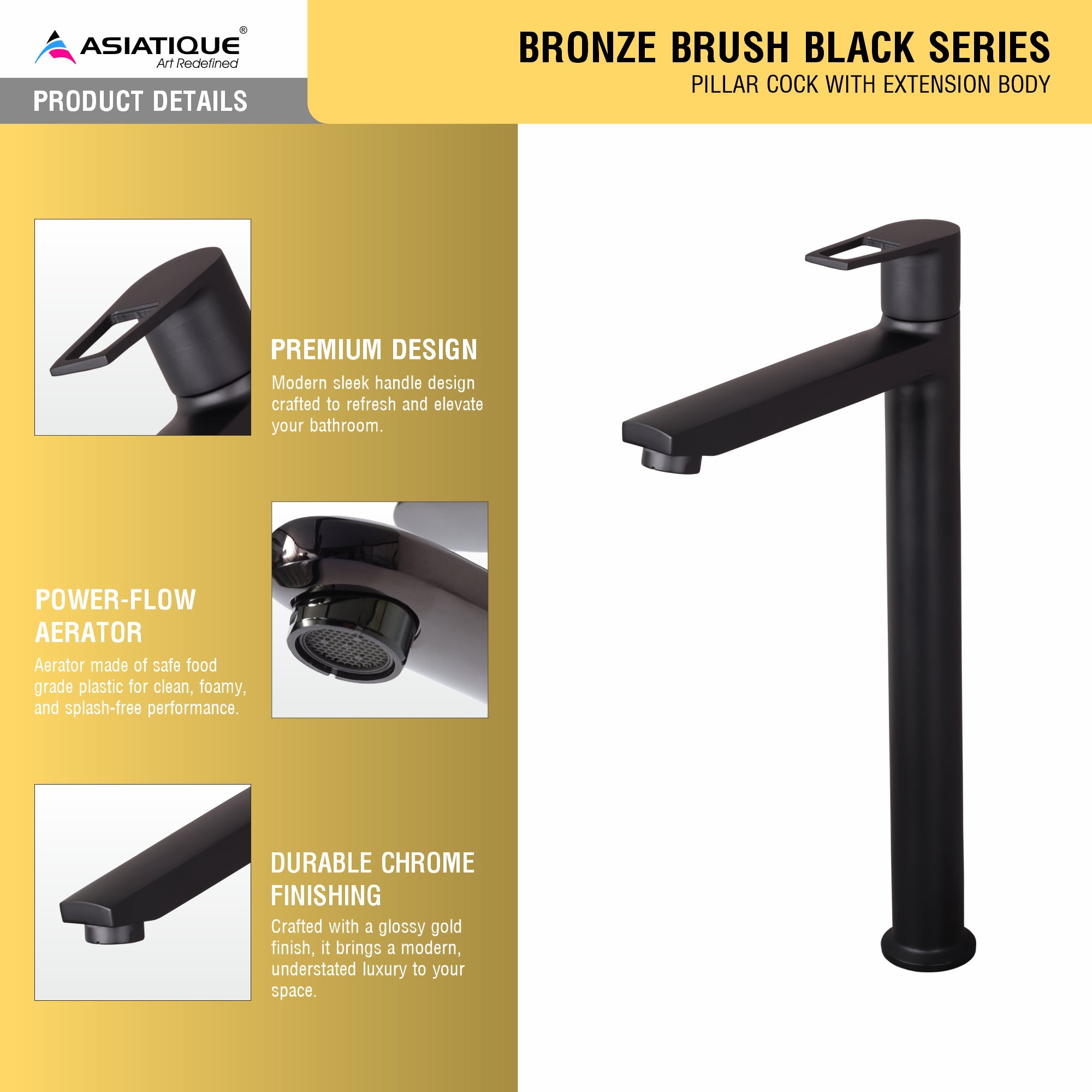 Asiatique Pillar Cock With Extension Body (BB-023 M), Bronze Brush Black Series Bathroom & Kitchen Faucets
