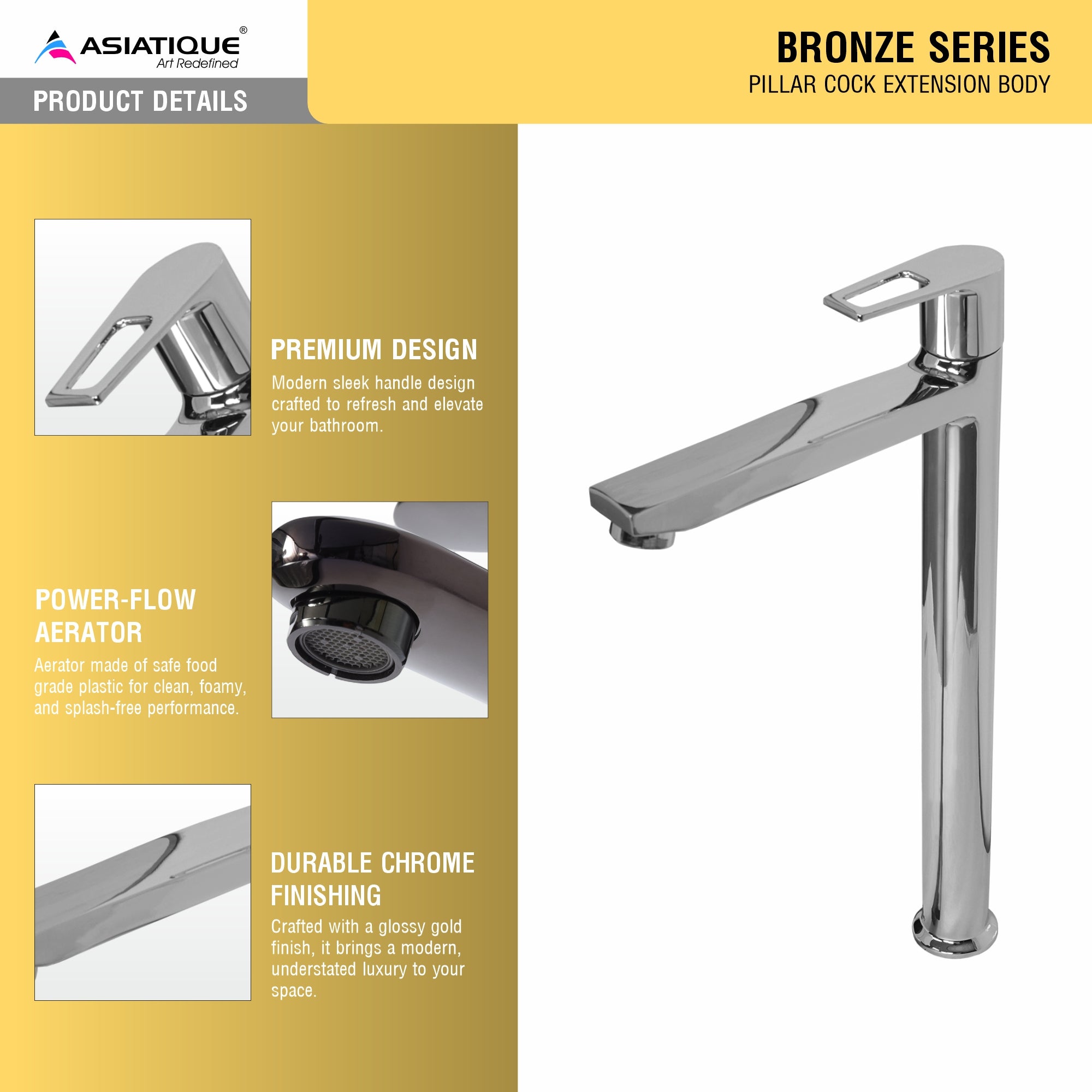 Asiatique Pillar Cock Extension Body (B-023), Bronze Series Premium Brass Faucet Collection, Chrome Basin Mixers, Pillar Cocks, Sink Mixers & Bathroom Tap