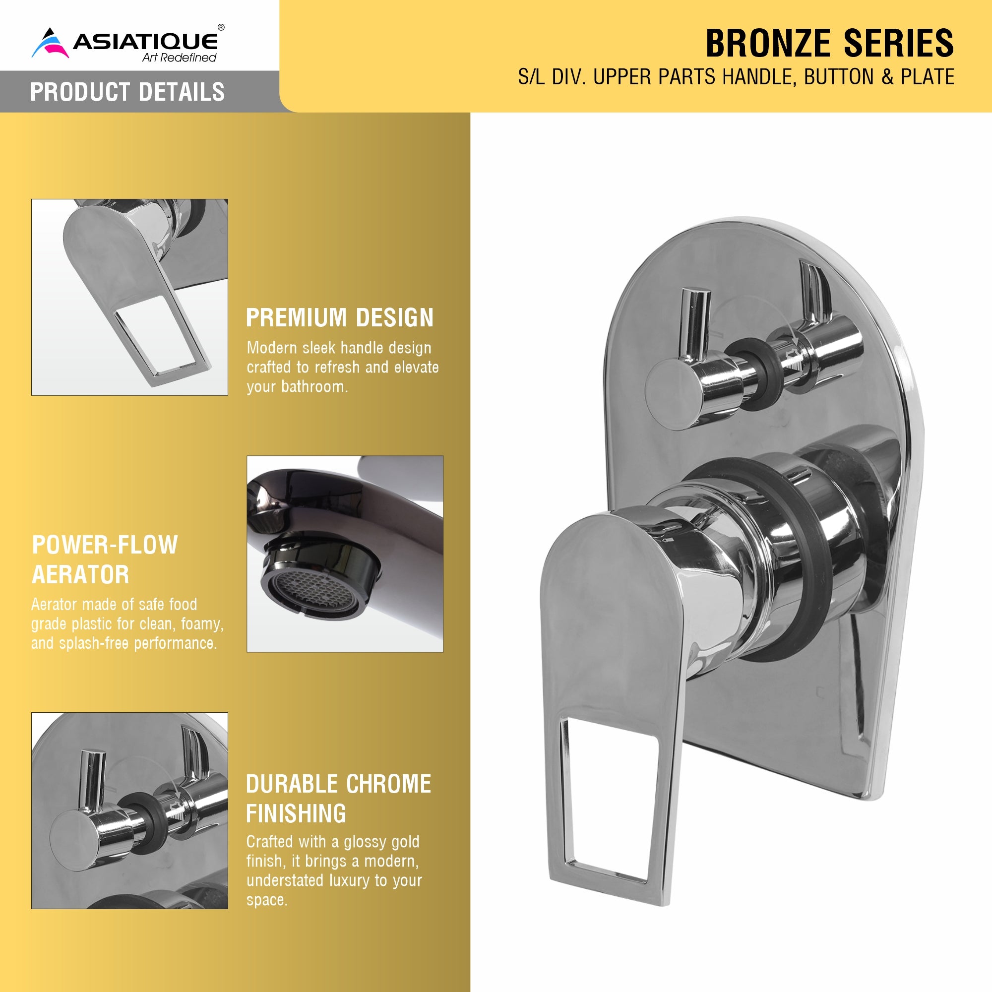 Asiatique S/L Div. Upper Parts Handle, Button & Plate (B-024), Bronze Series Premium Brass Faucet Collection, Chrome Basin Mixers, Pillar Cocks, Sink Mixers & Bathroom Taps