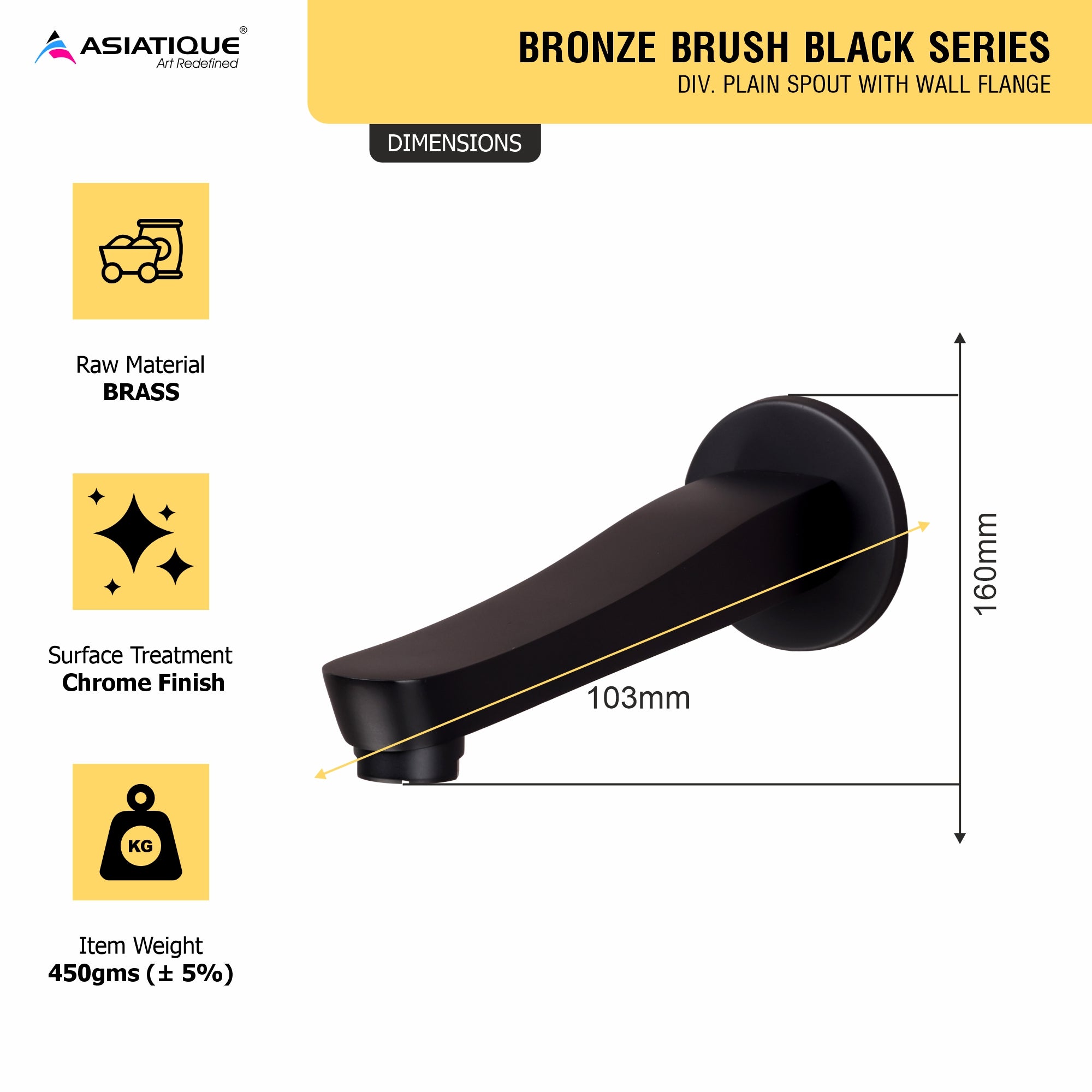 Asiatique Div. Plain Spout With Wall Flange (BB-025 M), Bronze Brush Black Series Bathroom & Kitchen Faucets