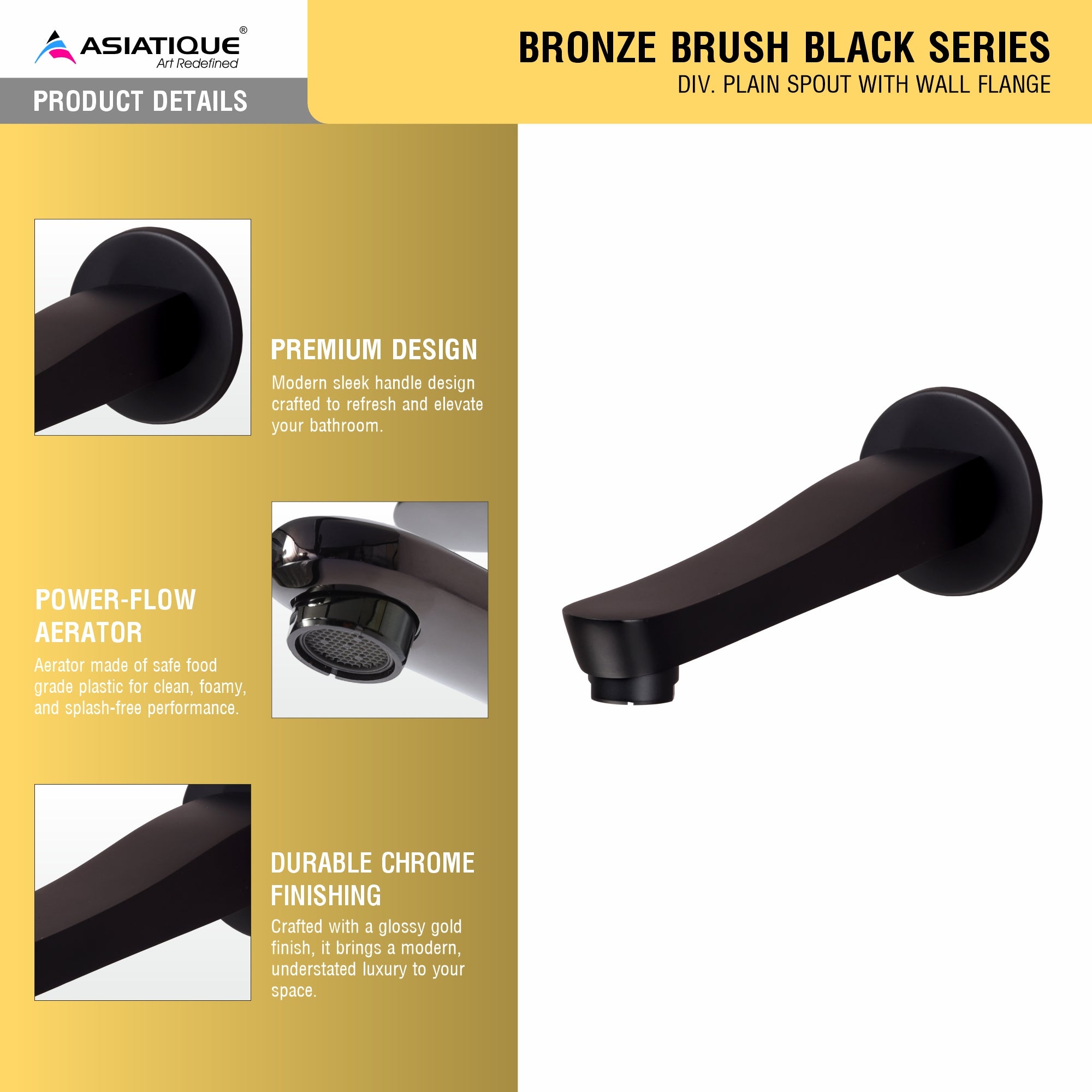 Asiatique Div. Plain Spout With Wall Flange (BB-025 M), Bronze Brush Black Series Bathroom & Kitchen Faucets