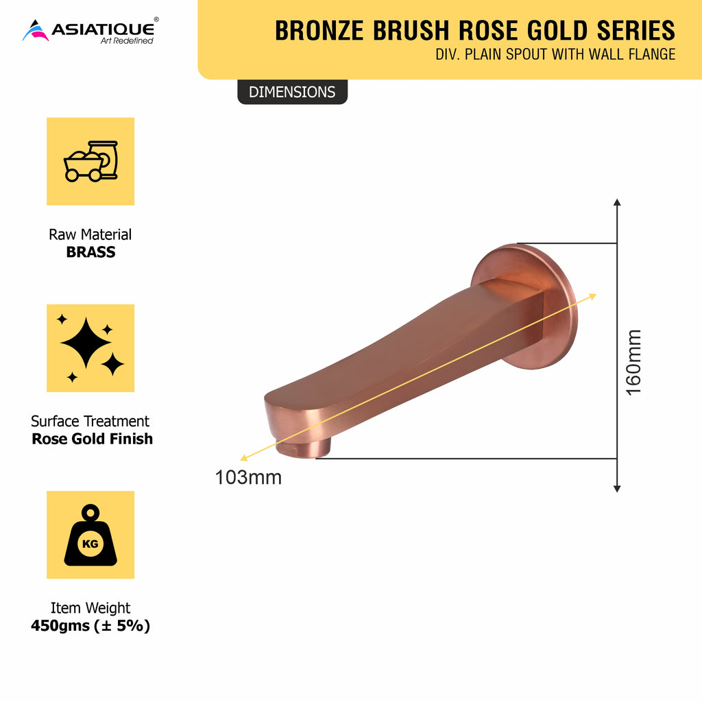 Asiatique Div. Plain Spout With Wall Flange (BRG-025 M), Button & Plate, Bronze Brush Rose Gold Series Bathroom & Kitchen Faucets