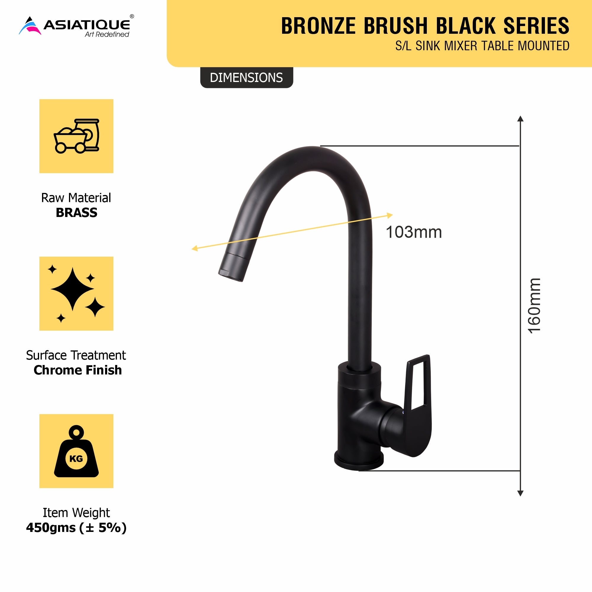 Asiatique S/L Sink Mixer Table Mounted (BB-027 M), Bronze Brush Black Series Bathroom & Kitchen Faucets