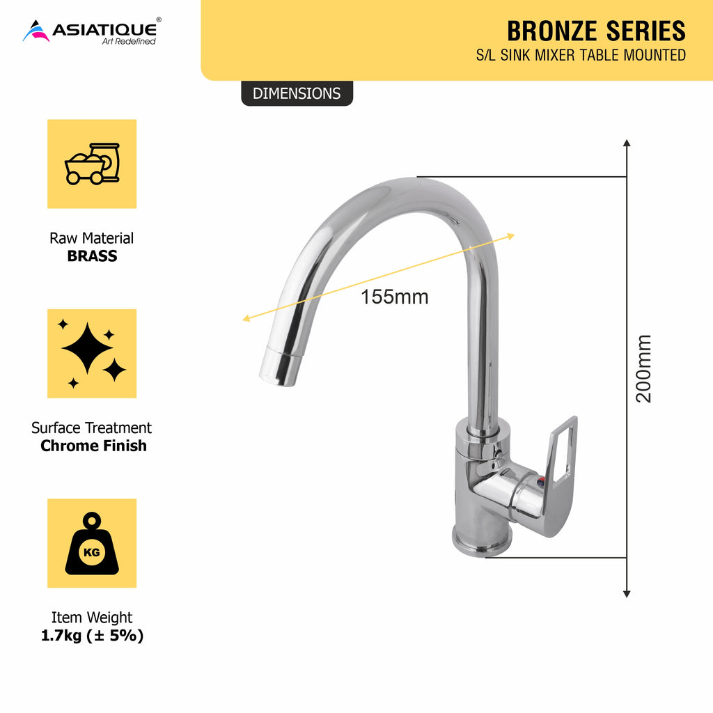 Asiatique S/L Sink Mixer Table Mounted (B-027), Bronze Series Premium Brass Faucet Collection, Chrome Basin Mixers, Pillar Cocks, Sink Mixers & Bathroom Taps