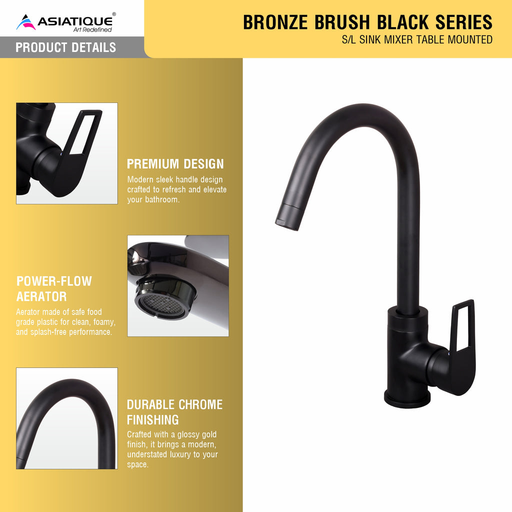 Asiatique S/L Sink Mixer Table Mounted (BB-027 M), Bronze Brush Black Series Bathroom & Kitchen Faucets