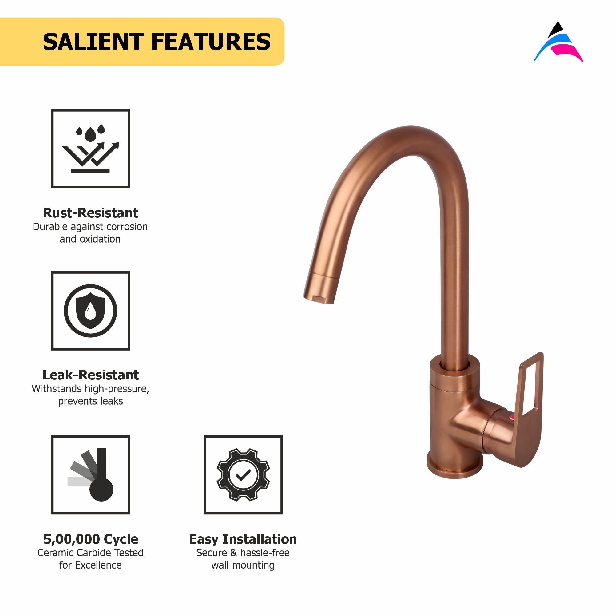 Asiatique S/L Sink Mixer Table Mounted (BRG-027 0M), Button & Plate, Bronze Brush Rose Gold Series Bathroom & Kitchen Faucets