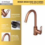 Asiatique S/L Sink Mixer Table Mounted (BRG-027 0M), Button & Plate, Bronze Brush Rose Gold Series Bathroom & Kitchen Faucets