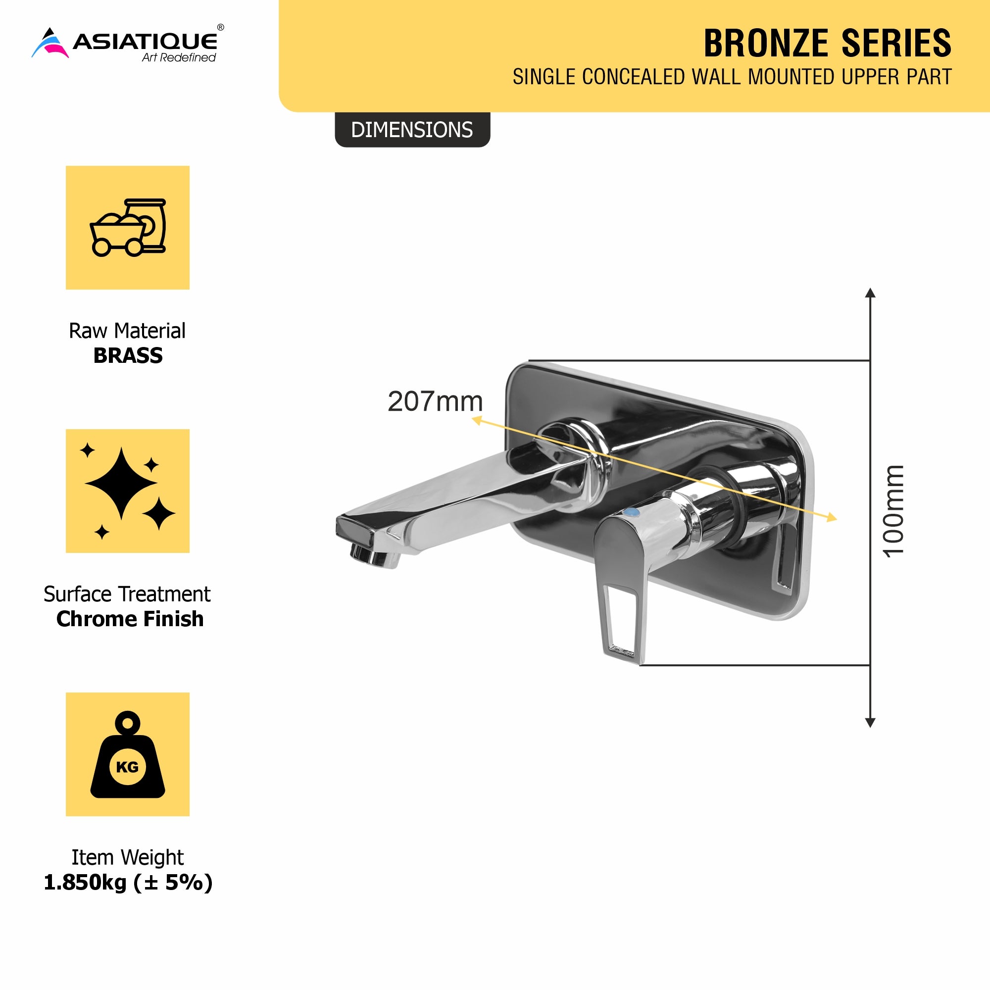 Asiatique Single Concealed Wall Mounted Upper Part (B-028U), Bronze Series Premium Brass Faucet Collection, Chrome Basin Mixers, Pillar Cocks, Sink Mixers & Bathroom Taps