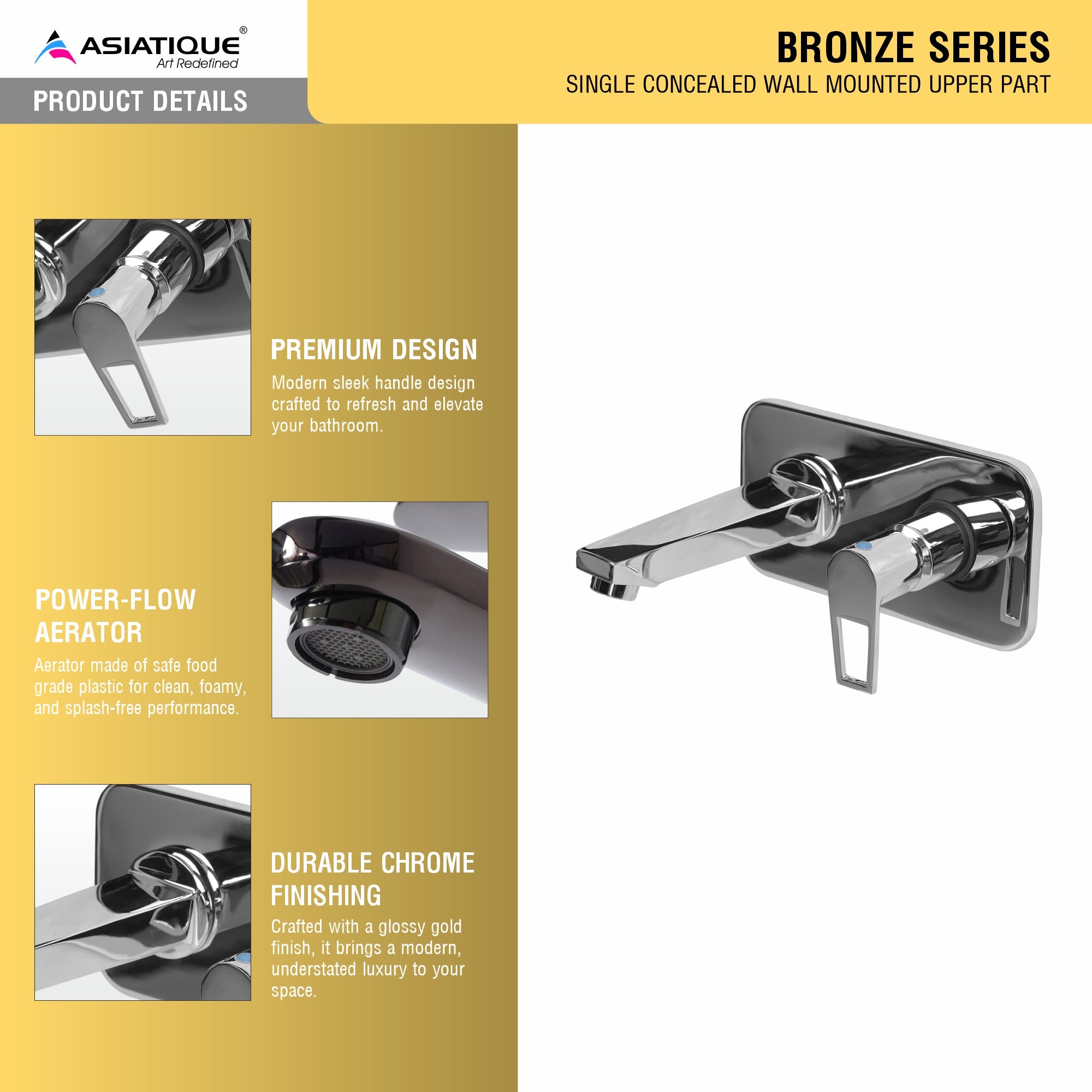 Asiatique Single Concealed Wall Mounted Upper Part (B-028U), Bronze Series Premium Brass Faucet Collection, Chrome Basin Mixers, Pillar Cocks, Sink Mixers & Bathroom Taps