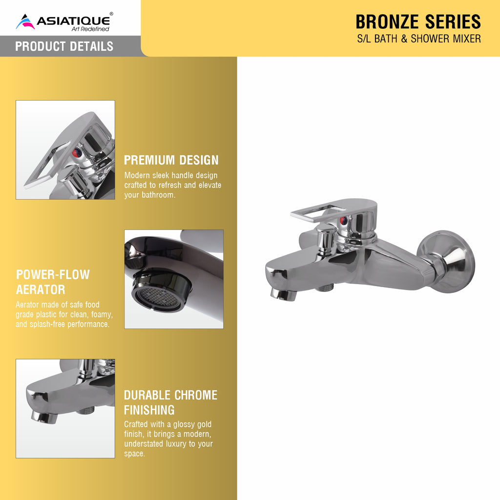 Asiatique S/L Bath & Shower Mixer (B-030), Bronze Series Premium Brass Faucet Collection, Chrome Basin Mixers, Pillar Cocks, Sink Mixers & Bathroom Taps