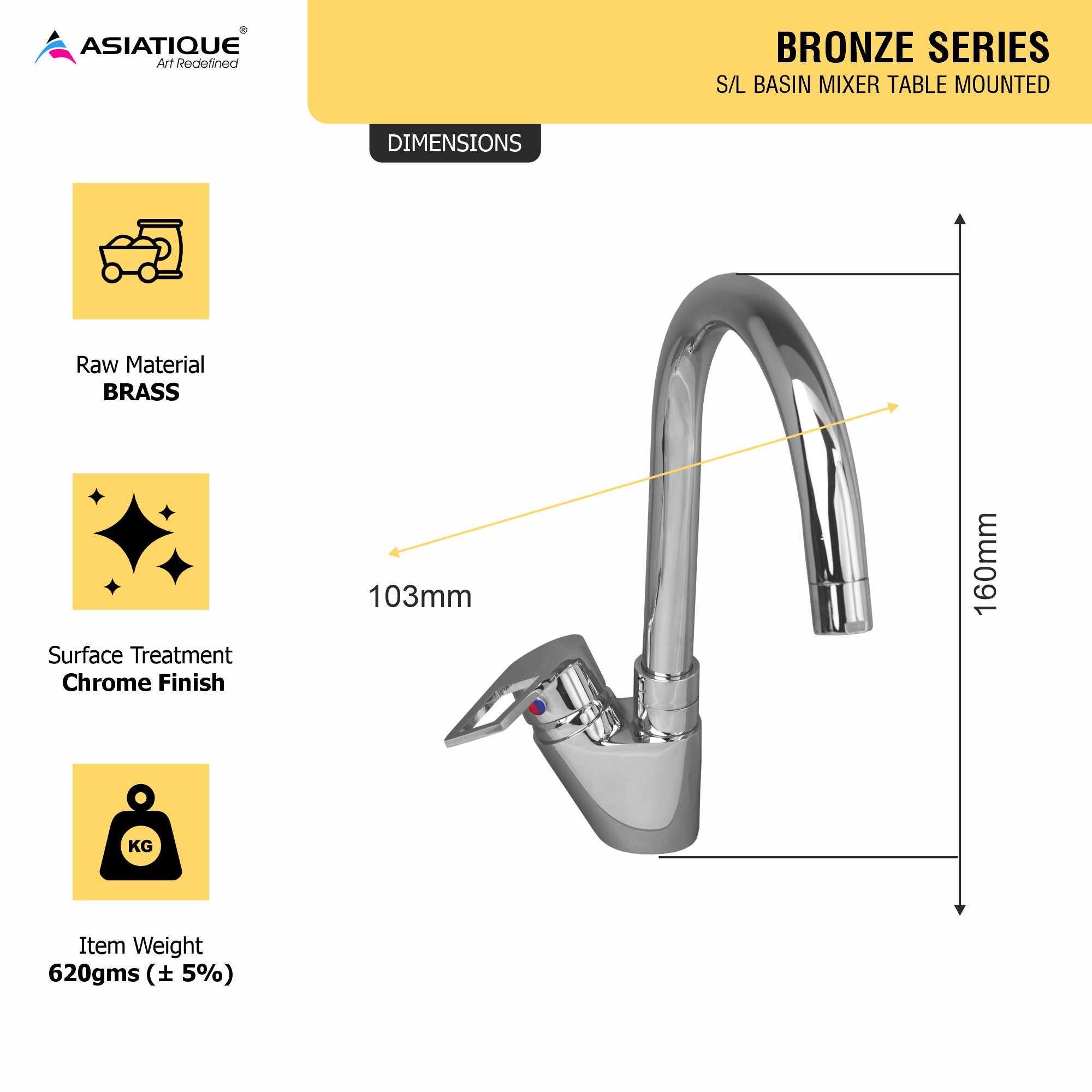 Asiatique S/L Basin Mixer Table Mounted (B-032), Bronze Series Premium Brass Faucet Collection, Chrome Basin Mixers, Pillar Cocks, Sink Mixers & Bathroom Taps