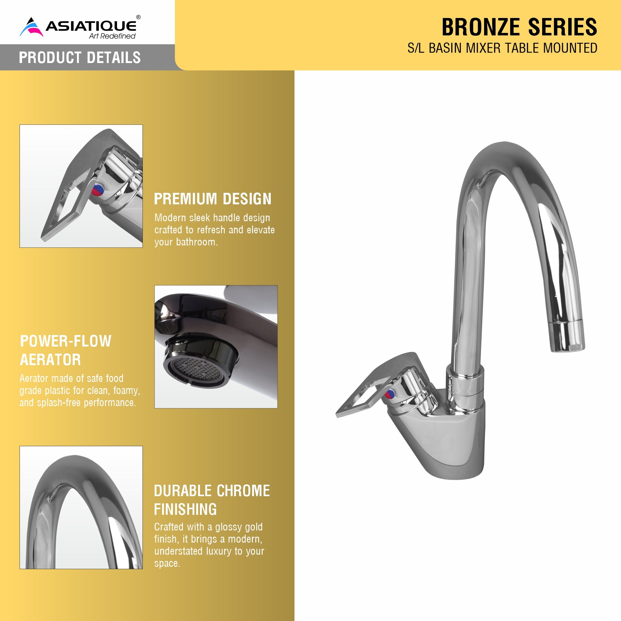 Asiatique S/L Basin Mixer Table Mounted (B-032), Bronze Series Premium Brass Faucet Collection, Chrome Basin Mixers, Pillar Cocks, Sink Mixers & Bathroom Taps