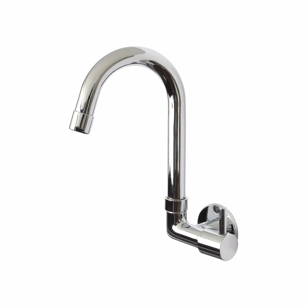Asiatique Sink Cock with Extended Swivel 'J' Spout Side Handle Wall Mounted with Flange (A-008 SH), Antique Series Premium Faucets & Sink Mixers