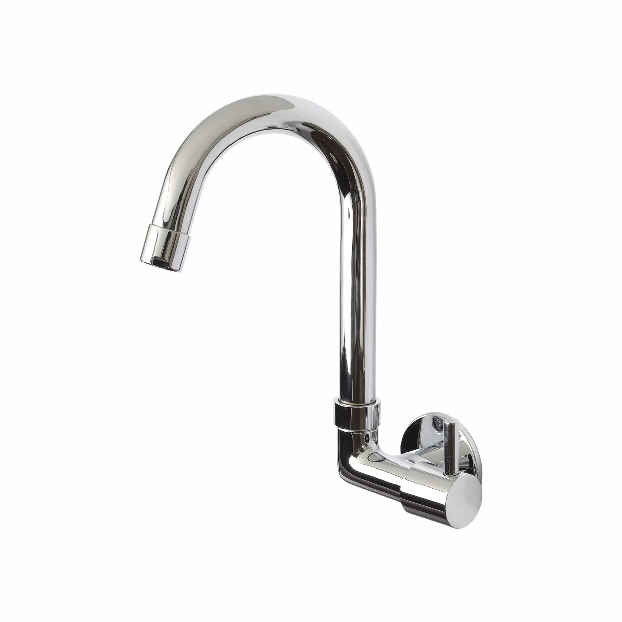 Asiatique Sink Cock with Extended Swivel 'J' Spout Side Handle Wall Mounted with Flange (A-008 SH), Antique Series Premium Faucets & Sink Mixers