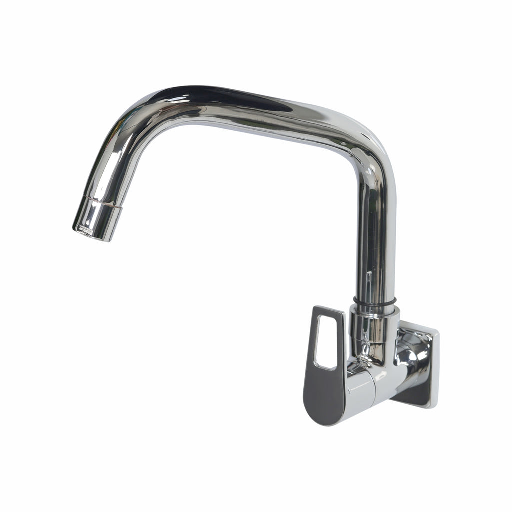 Asiatique Sink Cock With Extended Swivel Spout Wall Mounted With Flange (B-008EX), Bronze Series Premium Brass Faucet Collection, Chrome Basin Mixers, Pillar Cocks, Sink Mixers & Bathroom Taps